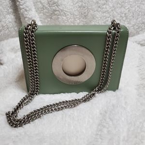 Vintage Metal and faux leather Green and White Bag